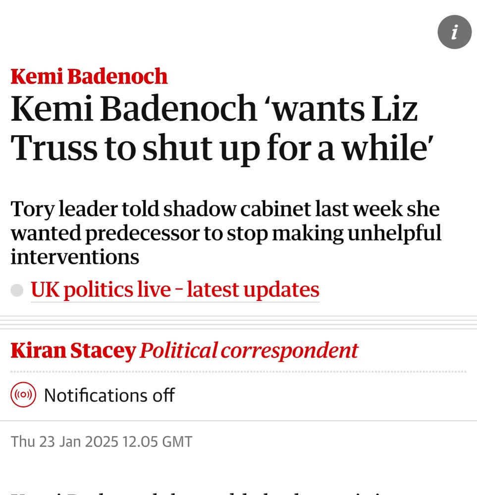 Kemi Badenoch wants Liz Truss to shut up for a while.