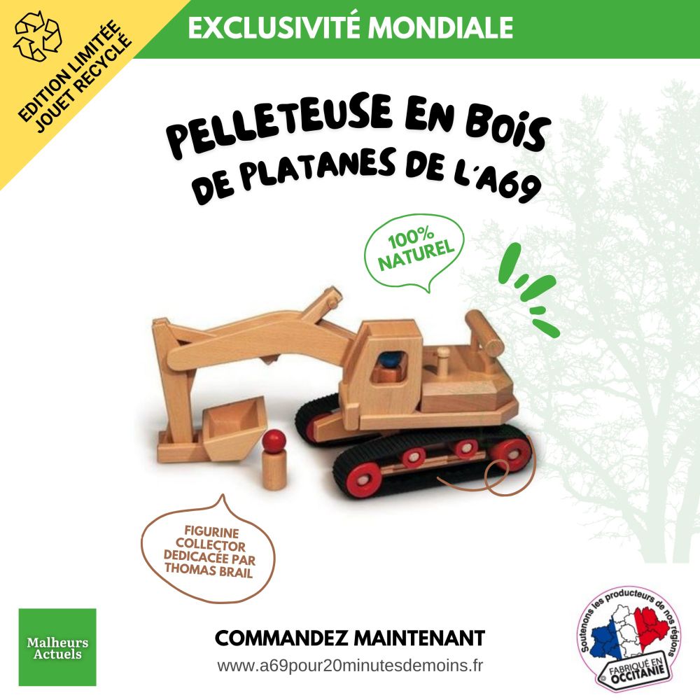Photo d'un jouet en bois représentant une pelleteuse.
