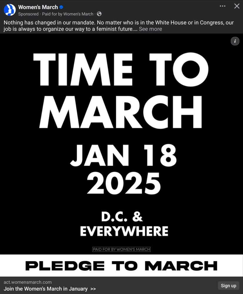 an advertisement for the women's march in Washington DC on January 18 2025.