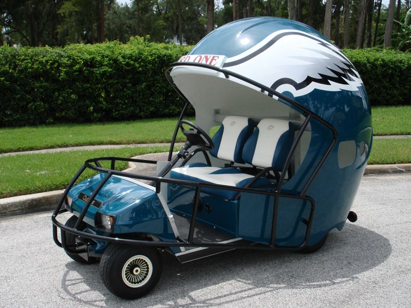 Philadelphia Eagles golf cart shaped like a football helmet