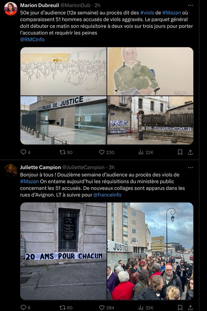 The crowd waiting to get into the courtroom at Avignon, new murals on the city walls of Avignon. 
