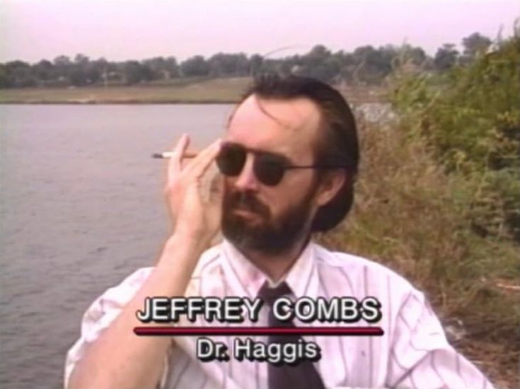 Still from a Jeffrey Combs clip from behind the scenes of Lurking Fear (1994).