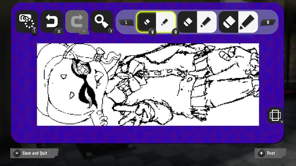 A screenshot of a slightly cleaner sketch of Frye from Splatoon 3 in Splatoon 3's Splatpost editor.