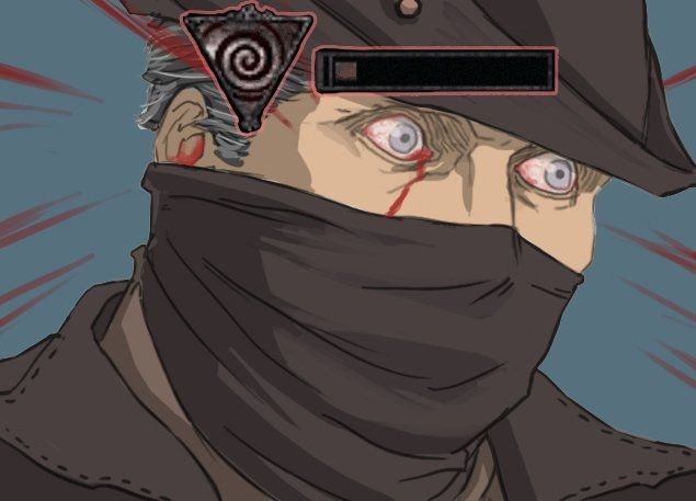 Comic style art of Bloodborne Hunter with Frenzy build up bar