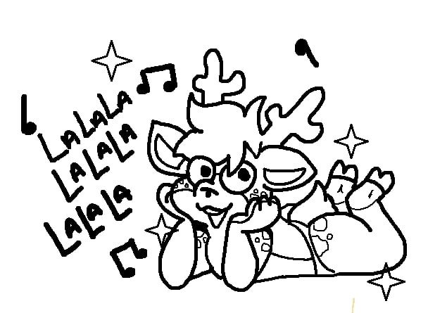 Ossian the deer laying on his belly singing "lalalalalala" while wearing some tight undies