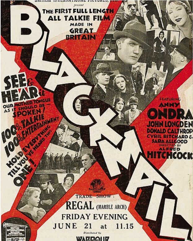 Poster for the Hitchcock film Blackmail.