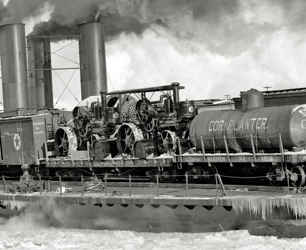 Photo of Cornplanter tank car on car float. Detroit, 1905. 