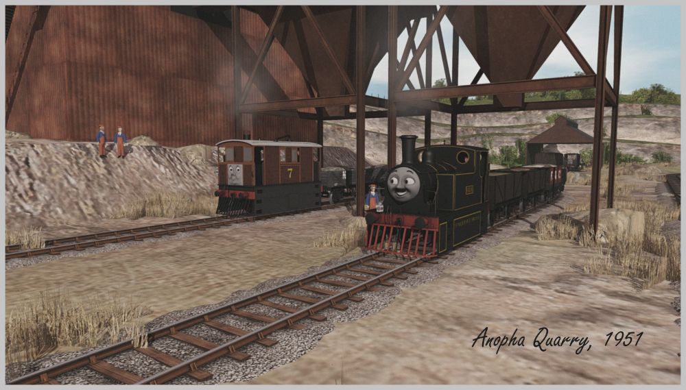 Render of a LSWR Y4 and LNER J50 locomotive in a quarry.