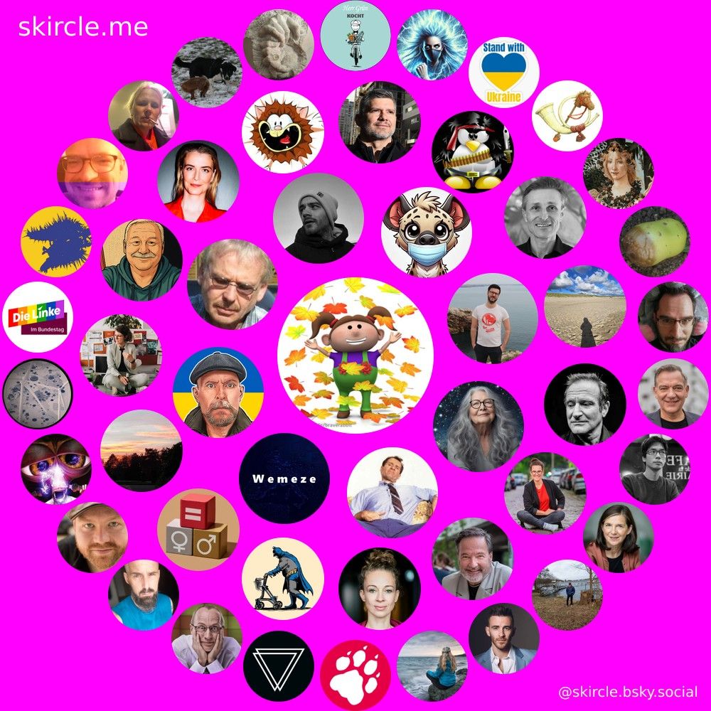 Mein Skircle mit lauter interessanten bluesky-Accounts. Generiert via https://skircle.me