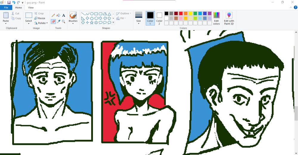 character portraits of from left to right:
a guy, an anime girl, and a creepy man