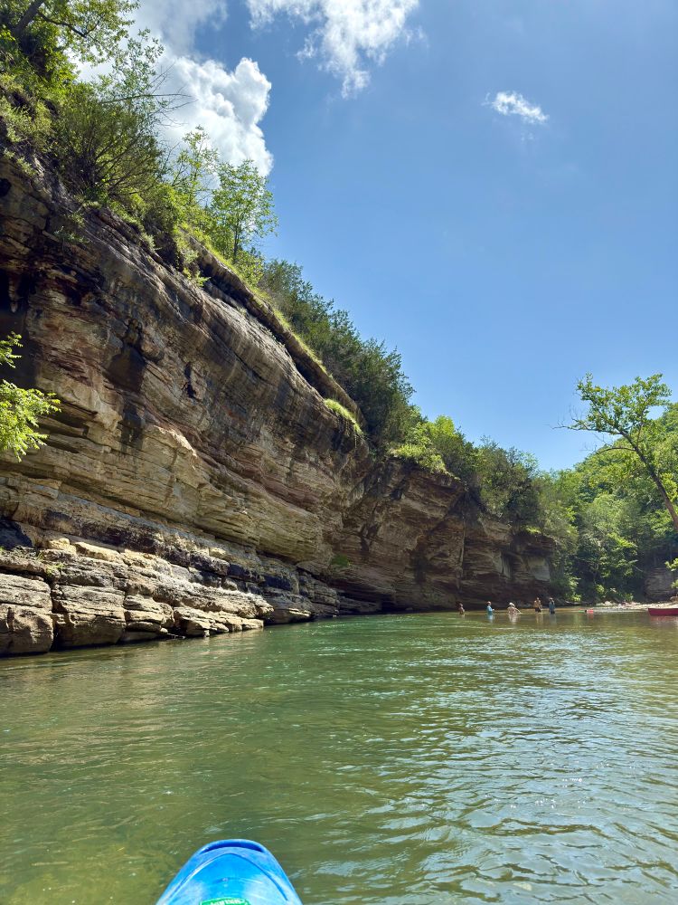View of the bluff line over the Buffalo National River, from a kayak