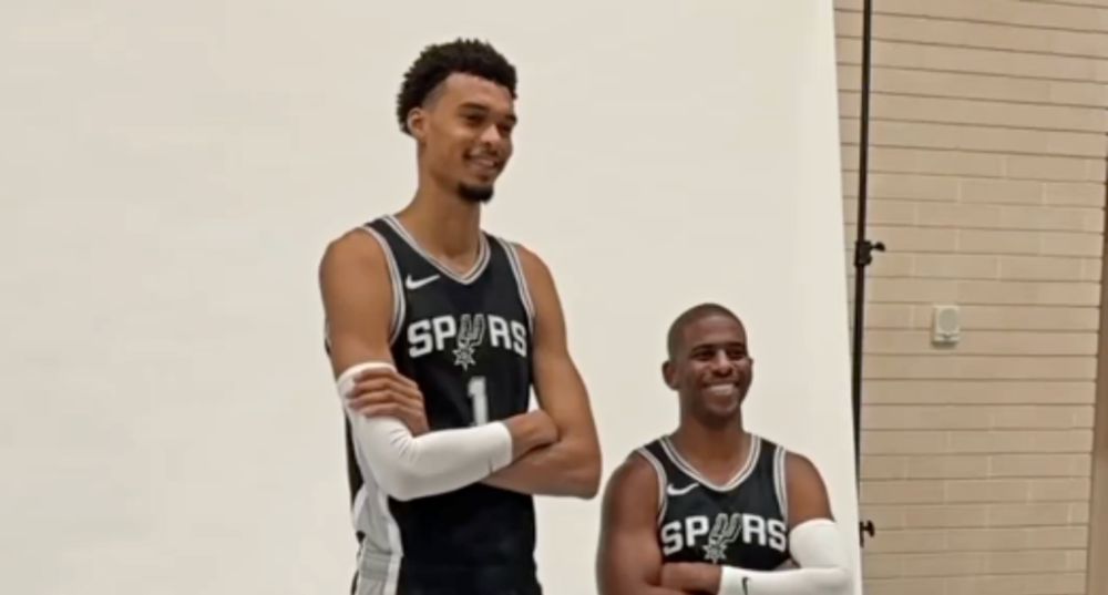 Victor Wembanyama Towers Over Chris Paul In Their Media Day Photoshoot