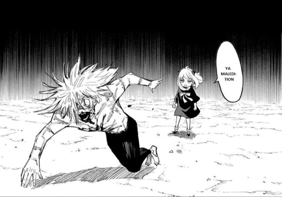 A meme showing Mahito from Jujutsu Kaisen runs away from Anya Forger from Spy x Family instead of Yuji Itadori