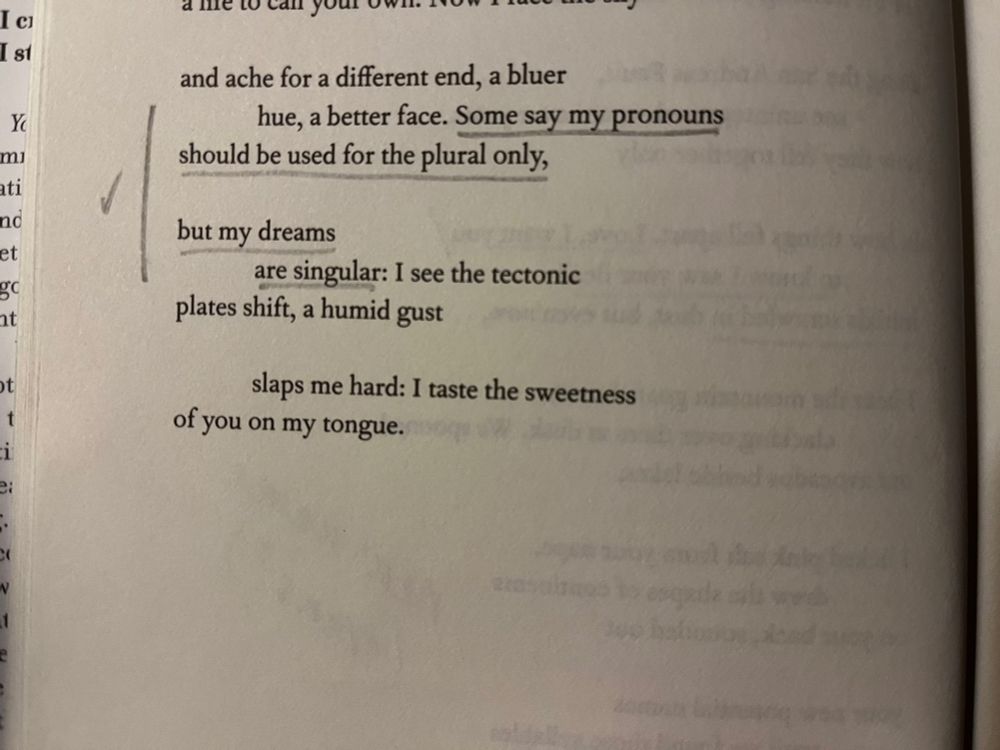 Photograph of lines of poetry, with underlined text in the message