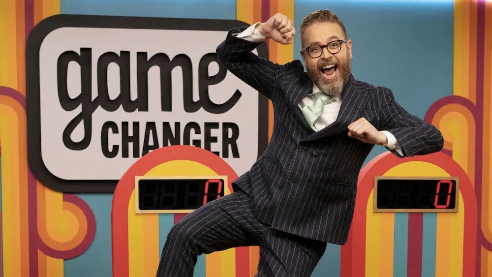 Sam Reich doing a little dance on the set of 