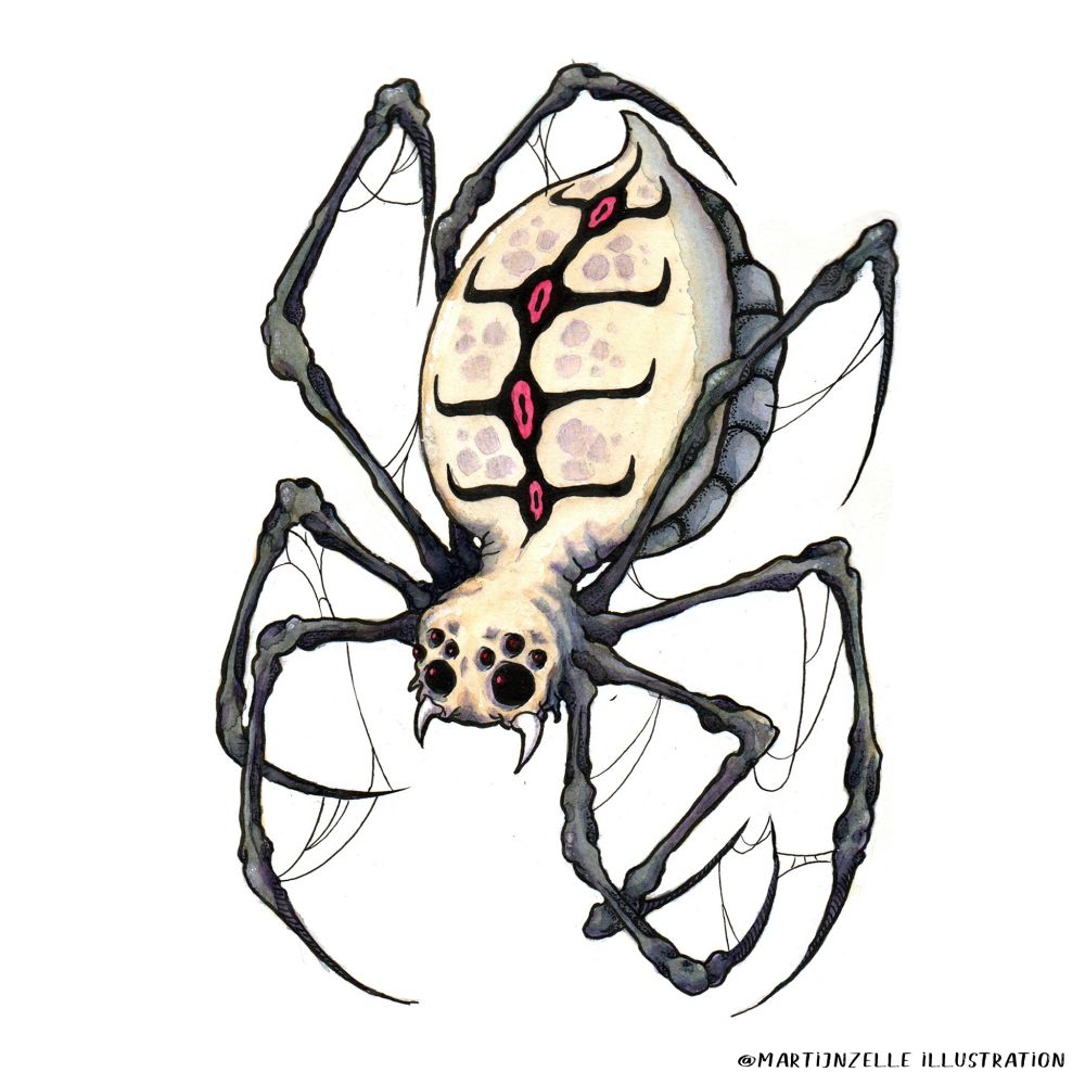 Spooky spider art illustration with some spiderweb 