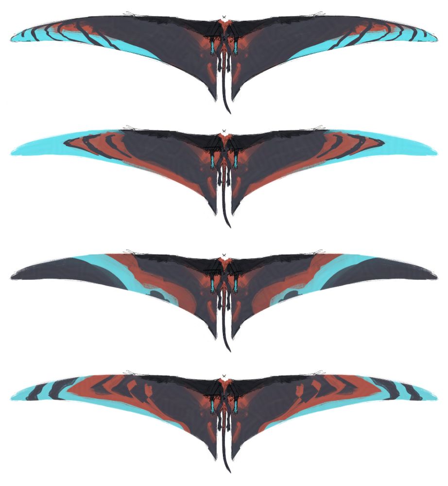alien character design exploration of pterosaur-like wings, focusing on the markings