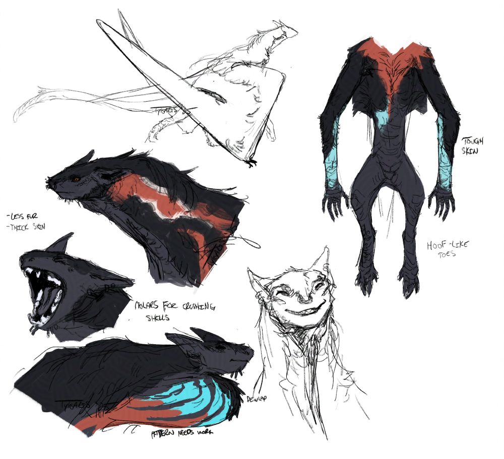 alien character model sketches of the head and body design