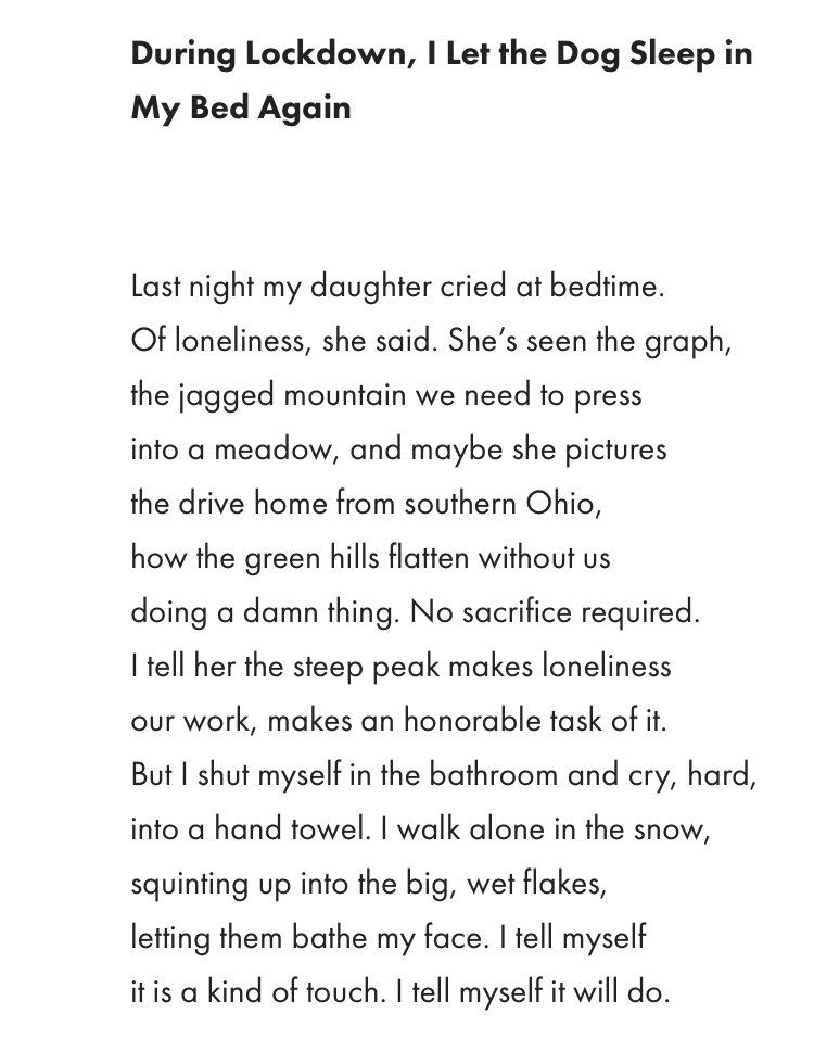 A photo of the poem “During Lockdown, I Let My Dog Sleep in My Bed Again” by Maggie Smith