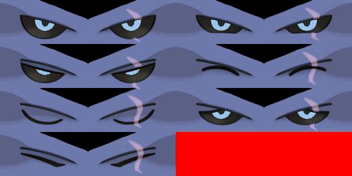 A texture map for the pokemon Gabite's eyes, edited to be blue, with a scar over the left eye, in order to be closer to Weiss Schnee from the show RWBY