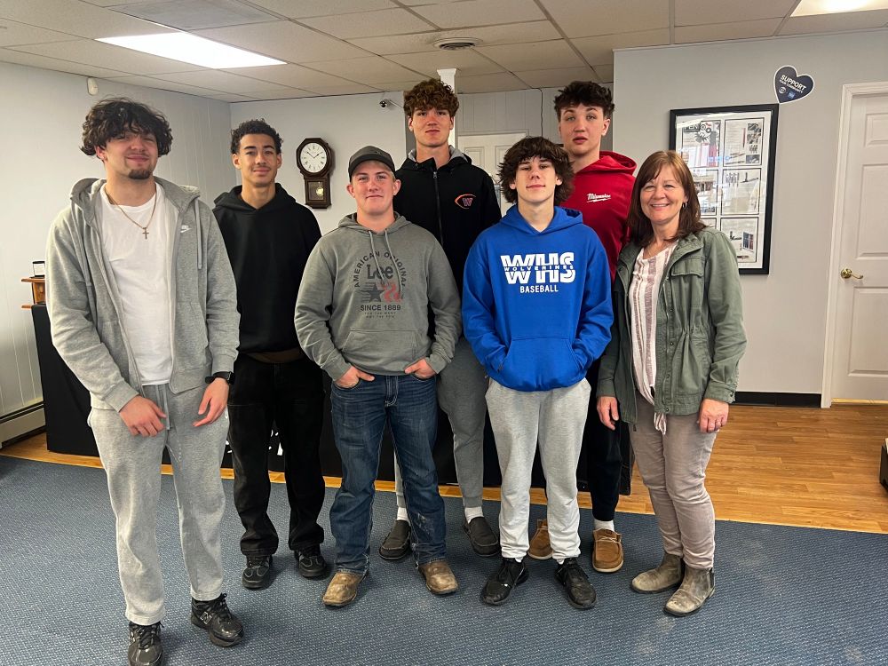 3rd and 4th year shop students and their teacher Ms Catalano from Woodstown High School inside the GW Pens store/workshop