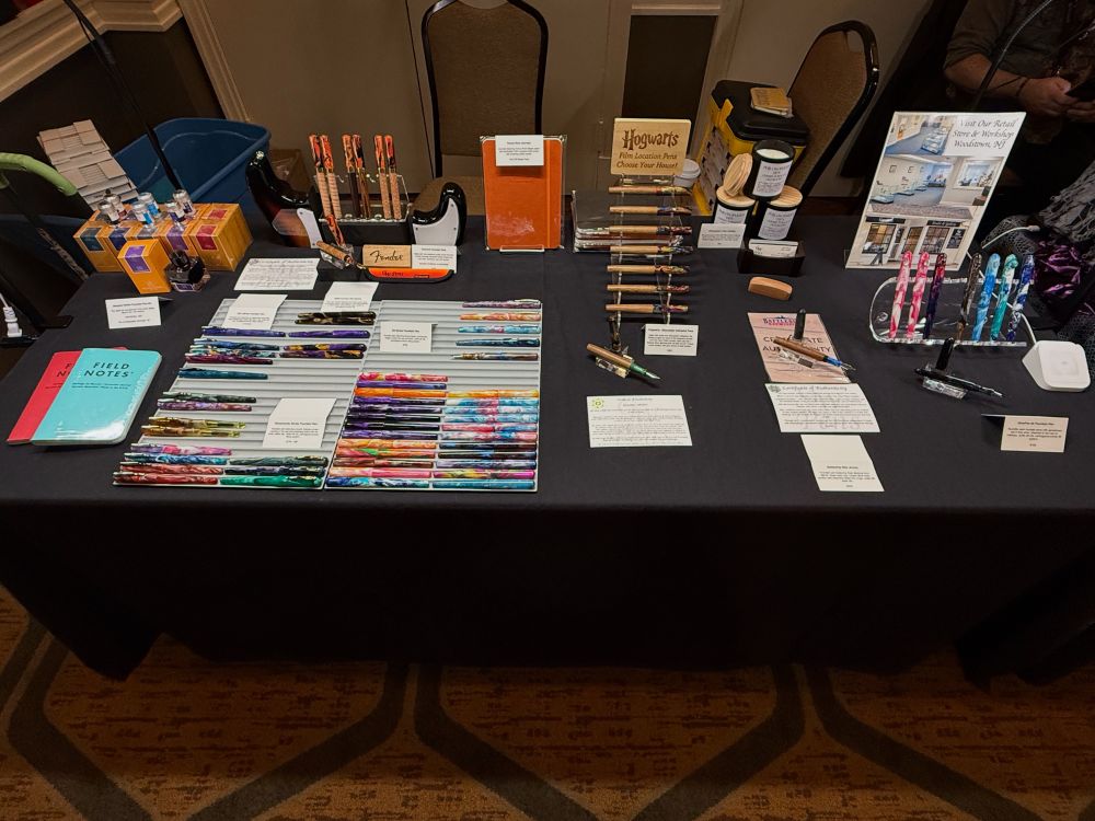 The GW Pens table at the Triangle Pen Show with a variety of fountain pens