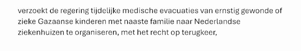 Motie om ernstig zieke en gewonde kinderen uit Gaza tijdelijk te evacueren naar Nederland.