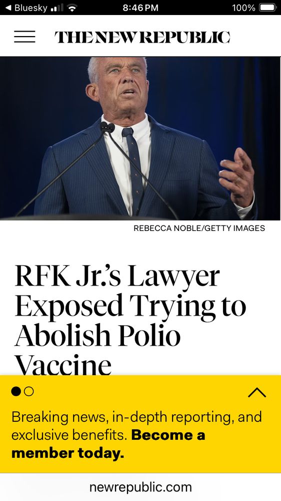 Headline from The New Republic, “RFK Jr’s Lawyer Exposed Trying to Abolish Polio Vaccine” 