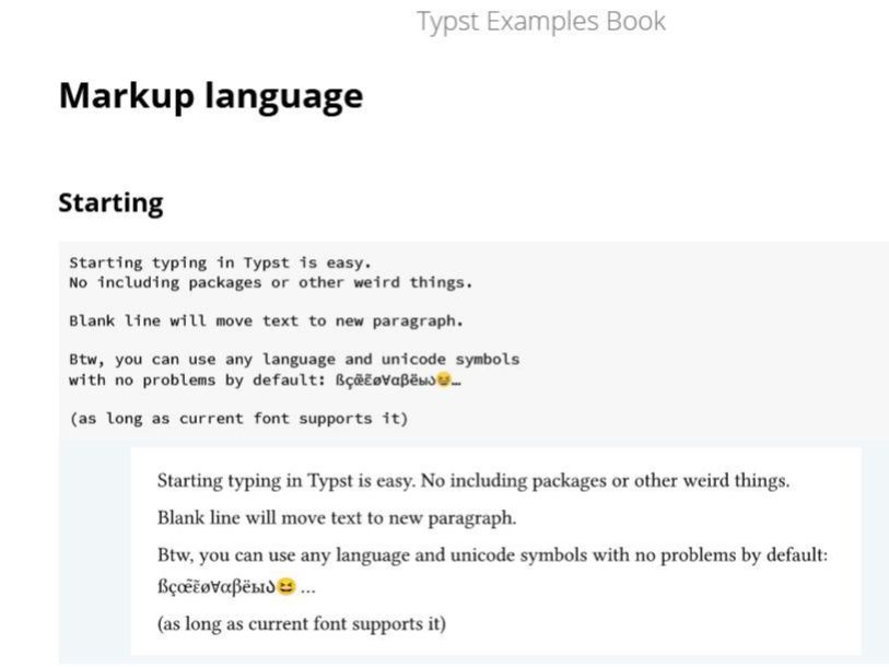 Screenshot of Typst Examples Book.