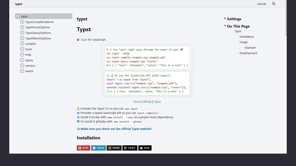 Screenshot of typst.js page.