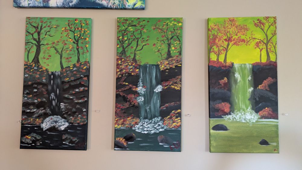 Three very similar waterfall scenes. 