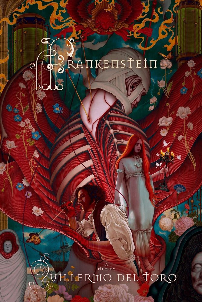 Affiche du film Frankenstein de 2025(qui est putain de belle), réalisé par Guillermo del Toro