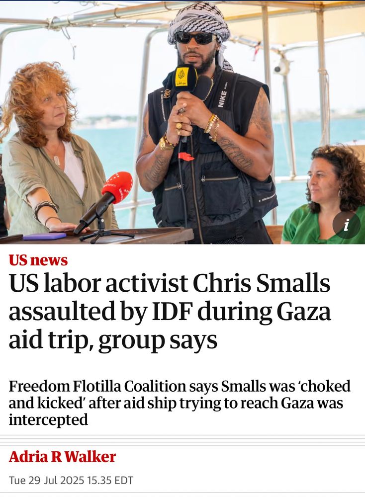 US labor activist Chris Smalls assaulted by IDF during Gaza aid trip, group says
Freedom Flotilla Coalition says Smalls was ‘choked and kicked’ after aid ship trying to reach Gaza was intercepted