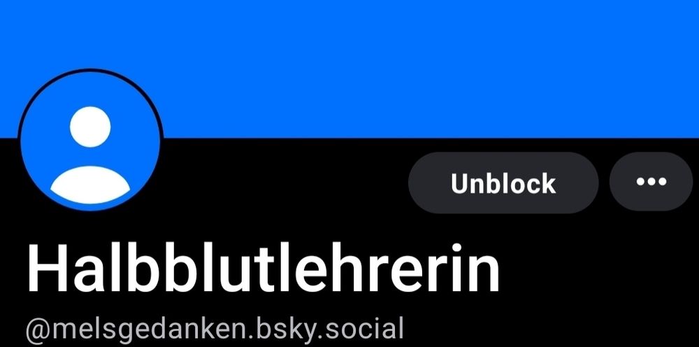 Das geblockte Profil von "Halbblutlehrerin" bzw. melsgedanken.bsky.social, einem der schlimmsten, ableistischen klassistischen und rassistischen Schmunzeltwitter Accounts