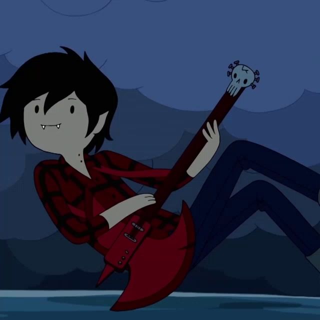 a cartoon character is playing a guitar with a skull on the headstock