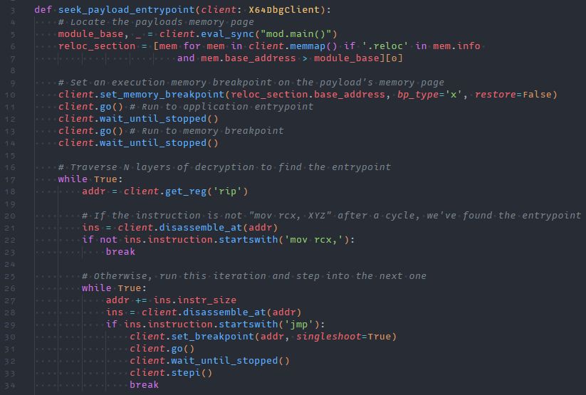 Example code showing the power of x64dbg automate