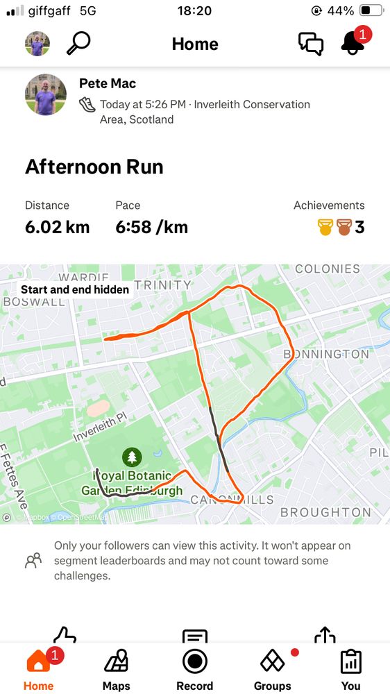 Strava route in Edinburgh 