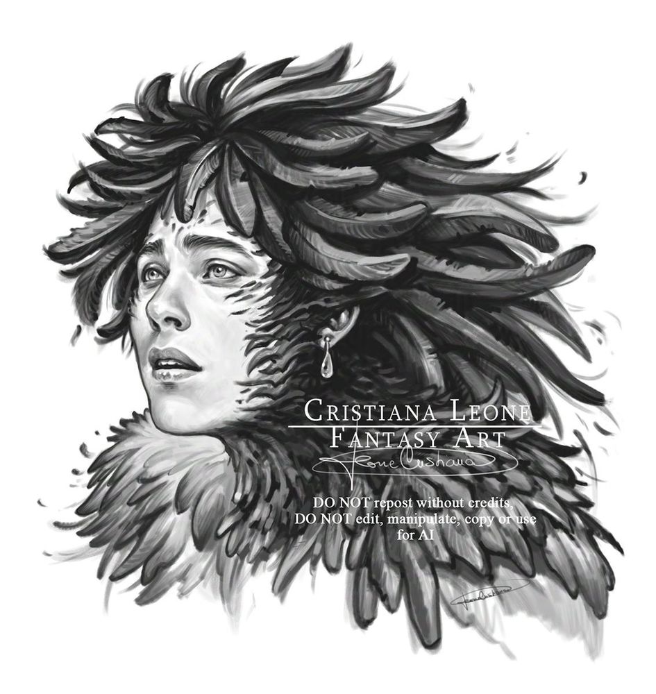 HOWL - Black and White digital hand painted portrait of Howl in his Crow form. (Fanart from Howl's Moving castle)
