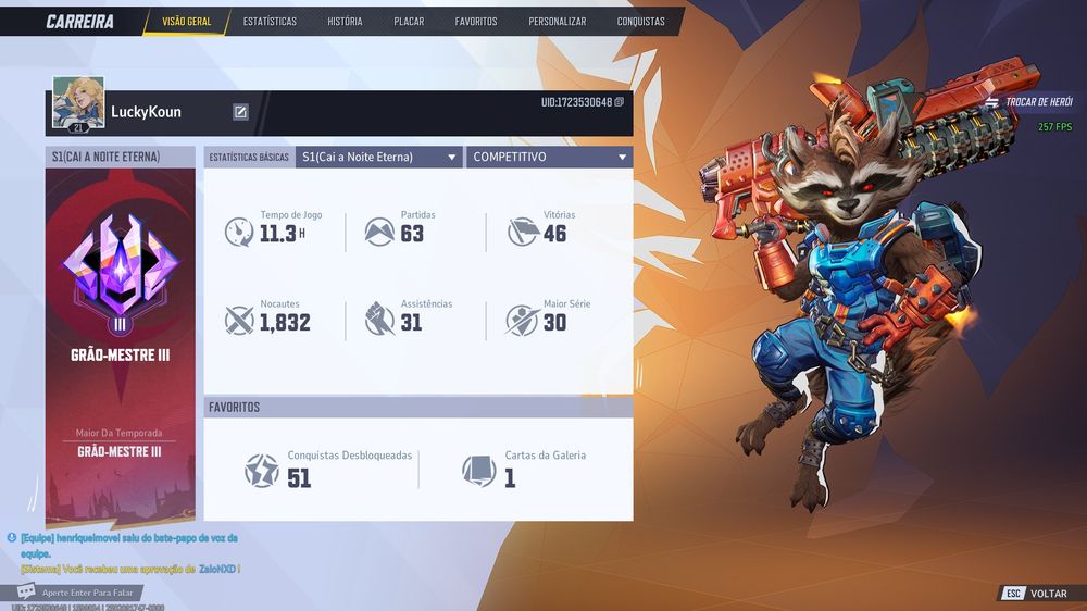 A Furry  is happy to get GM in Marvel Rivals in 1 week after installing the game. 

Time played: 11.3h. Matches: 63.  Wins 46