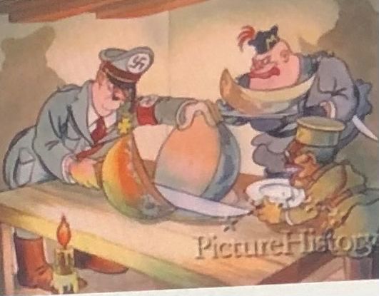 Old cartoon of Hitler and Mussolini carving up Europe as if it were a ham.