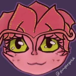 A chibi looking face of Dark Willow, from the MOBA videogame Dota2.