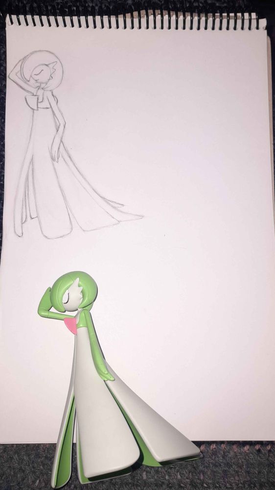 Paper & pencil art in process of Gardevoir from Pokemon, not colored or shaded yet