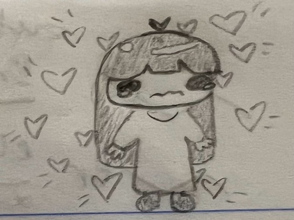 bre’s persona tearing up while getting attacked by hearts; no color