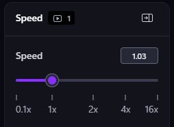 video editing software UI showing speed being set to 1.03