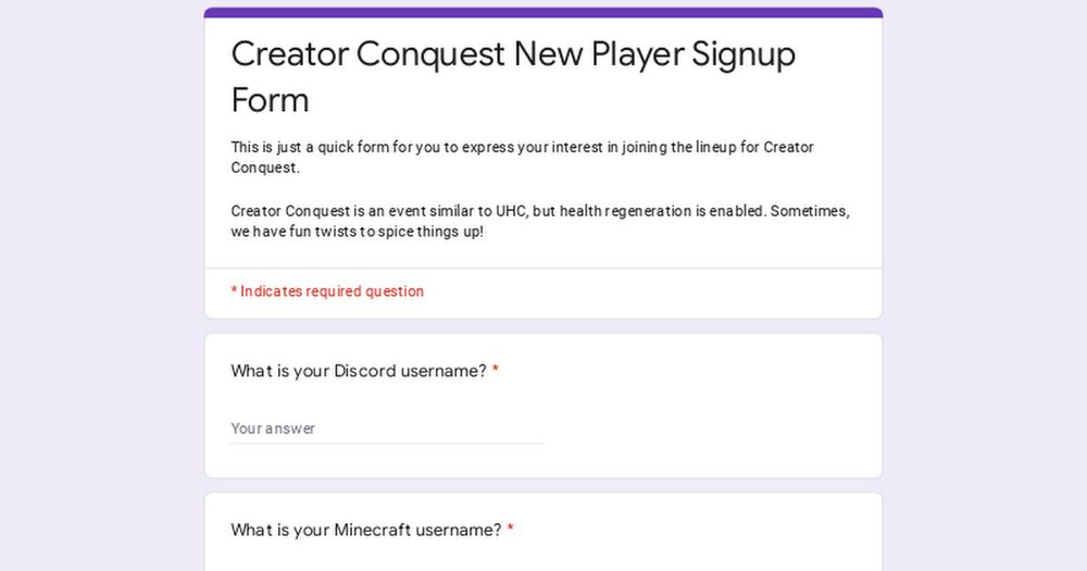 Creator Conquest New Player Signup Form