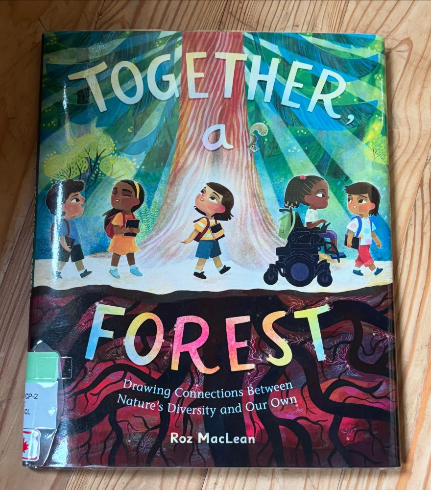 Children walk through a forest on the cover of “Together a Forest” by Roz MacLean