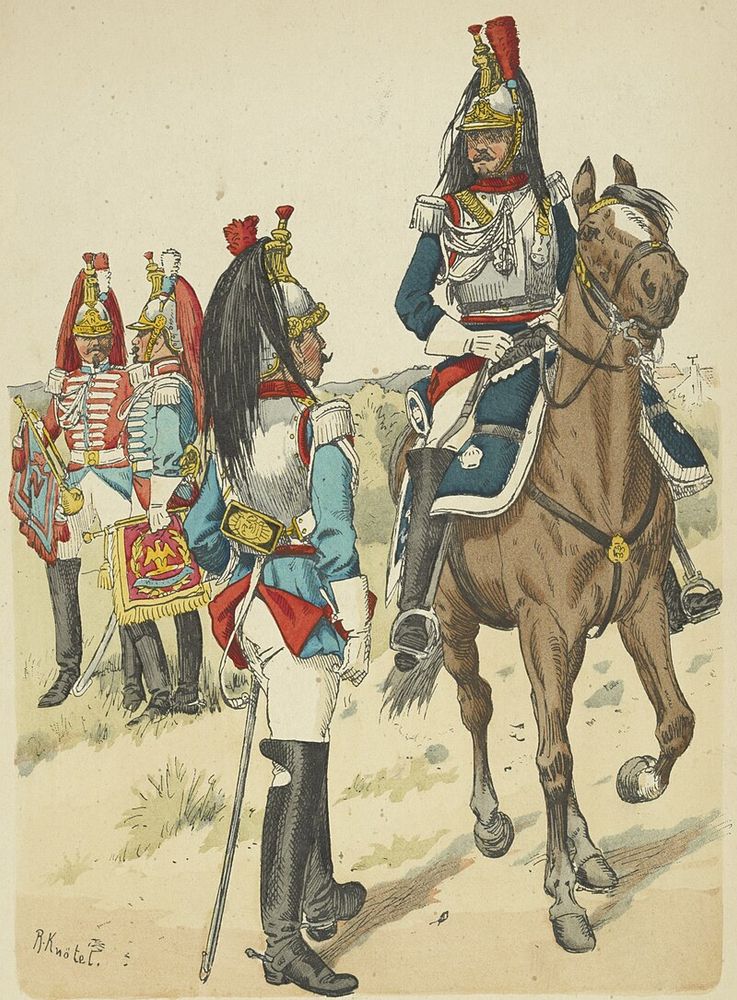 Drawing of four French soldiers in 1857 uniforms