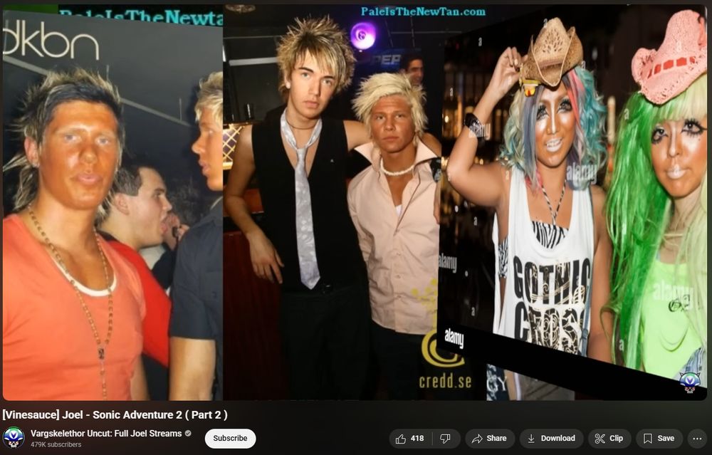 A Sonic Adventure 2 stream VOD from Joel. The screen shows some fashionable young people from the mid-2000s