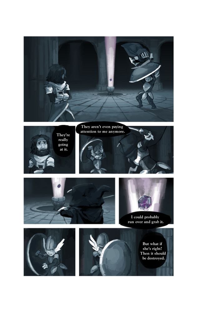 Page 1 of Luan Takes the Amulet-- full page, 7 panel comic in bluescale