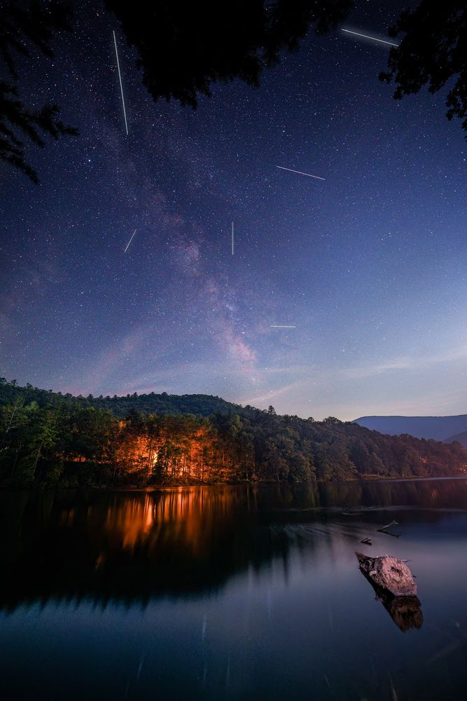A photo of the perseids meteor shower from a lake in Georgia

Sony A1, Sony 12-24mm - 50 images stacked